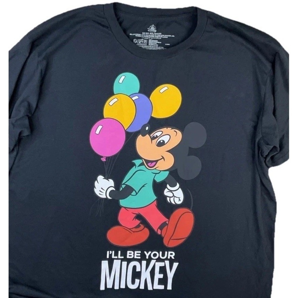Disney Parks Adult 2XL Graphic T-Shirt I Will Be Your Mickey‎ Balloons Black Tee